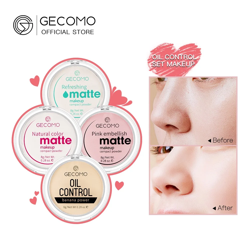 GECOMO Mattifying Compact Powder 12H Long Last Oil Control Silky Matt Makeup Setting Powder Translucent For All Skin Tones