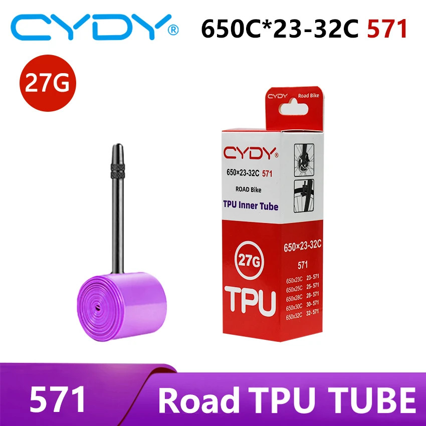 Велосипедная камера CYDY из ТПУ для шоссейных велосипедов, размеры 650x23C/25C/26C/27C/28C/30C/32C, французский ниппель: 45мм/65мм/85мм, подходит для шин диаметром 571.