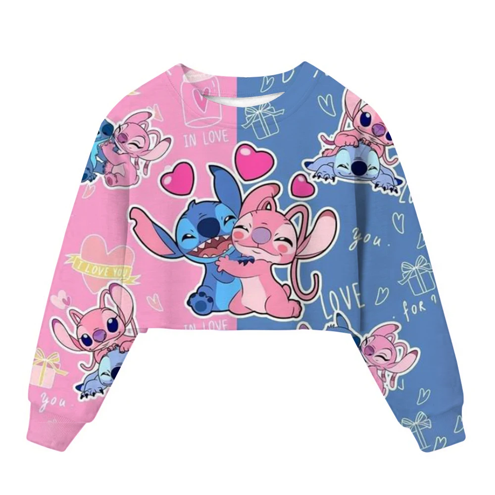 Disney Stitch Hoodie for Children Cartoon Tie-dye Clothing Girls Crop Trendy Hoodies Round Neck Clothes Kid Sweatshirt Tops Gift