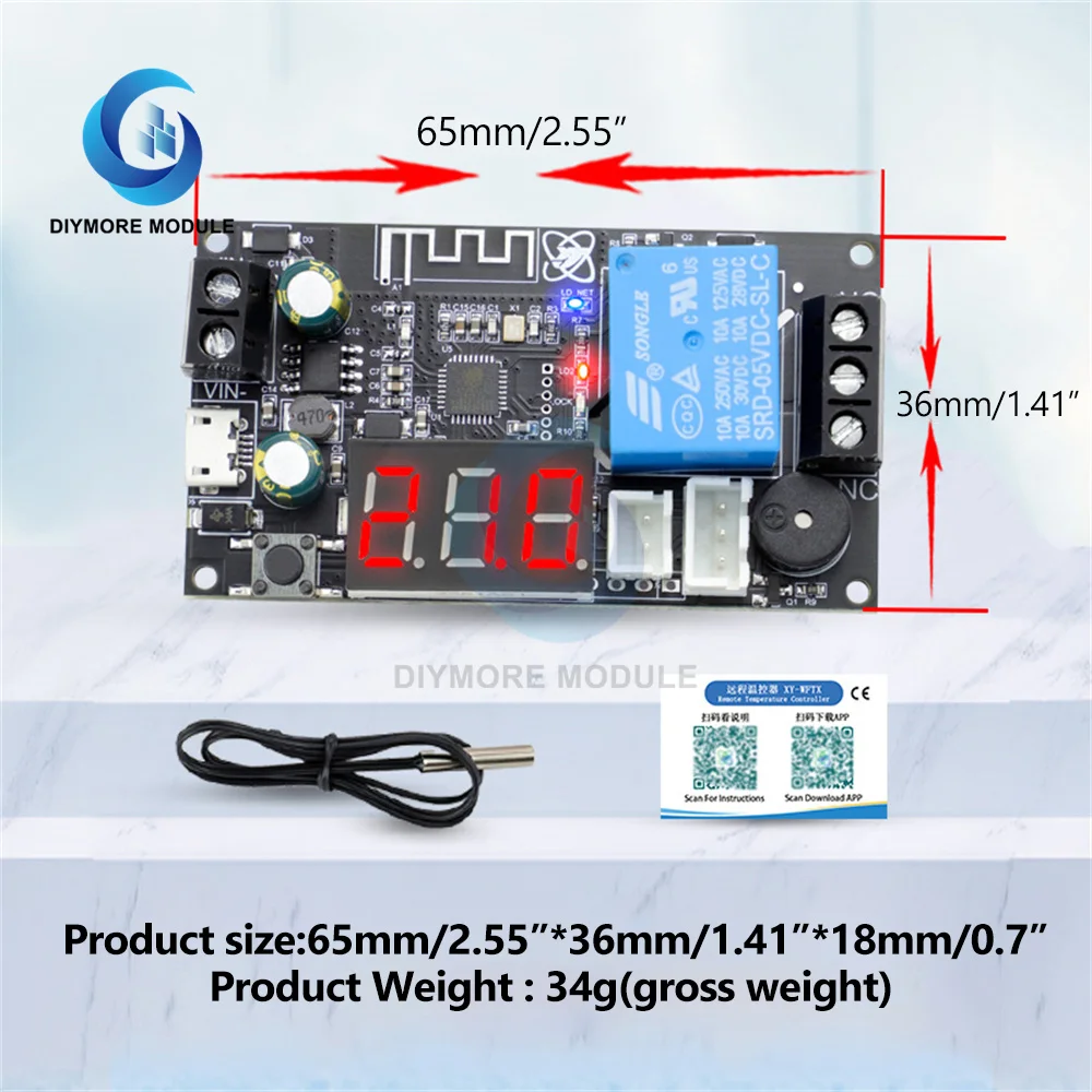 WIFI Remote Thermostat High Precision Temperature Controller Module Cooling and Heating APP Temperature Collection XY-WFT1 WFTX