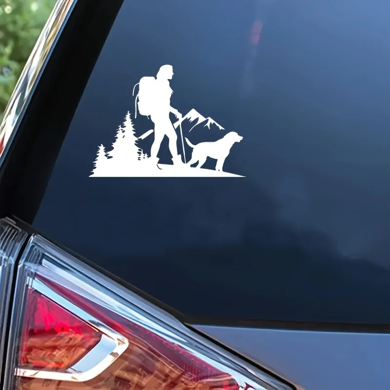 Single Vinyl Decal of a Hiker And Dog, Versatile Sticker for Vehicles, Laptops, And Wall Decoration