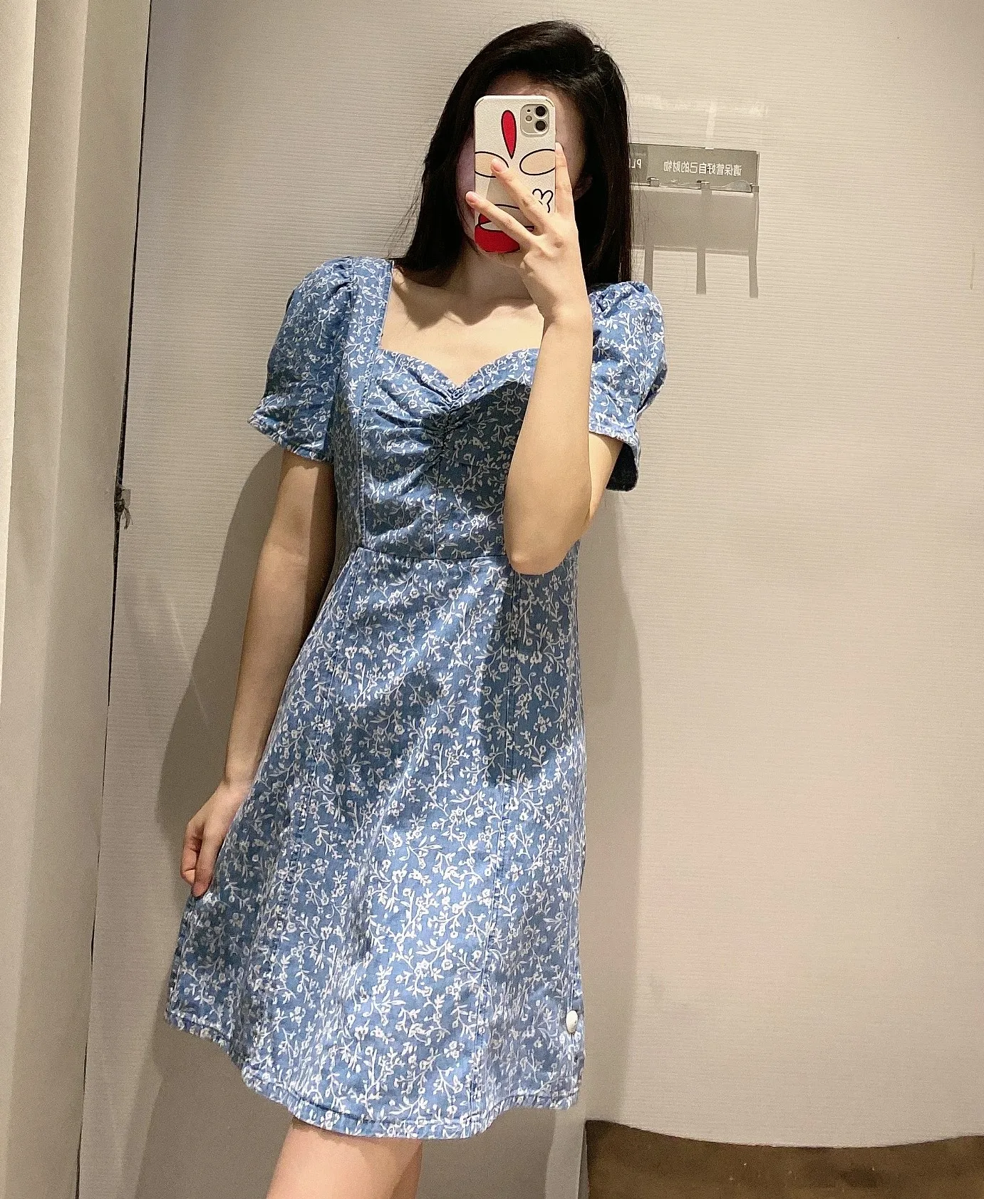 Nouvelle Arrivée Robe en jean à imprimé floral tendance pour femme, coupe droite décontractée, manches courtes, style vacances, Printemps-Été