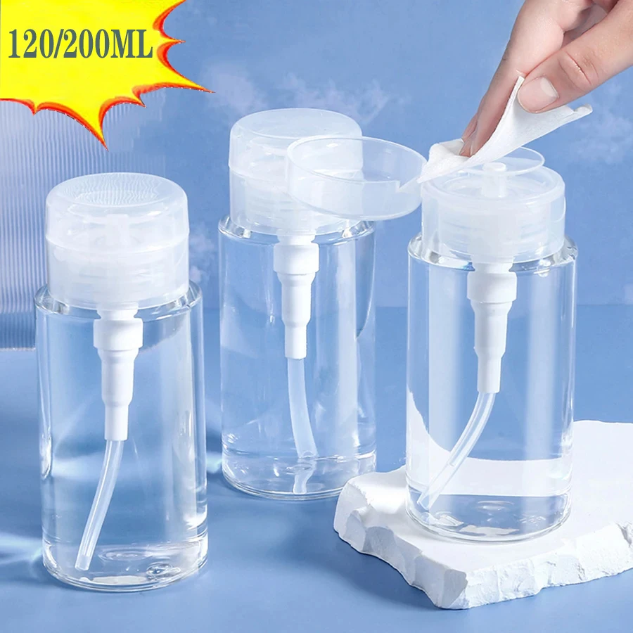 120/200ml Refillable Push Down Empty Pump Dispenser Bottle Nail Art Polish Remover Bottle Portable Travel Liquid Containers