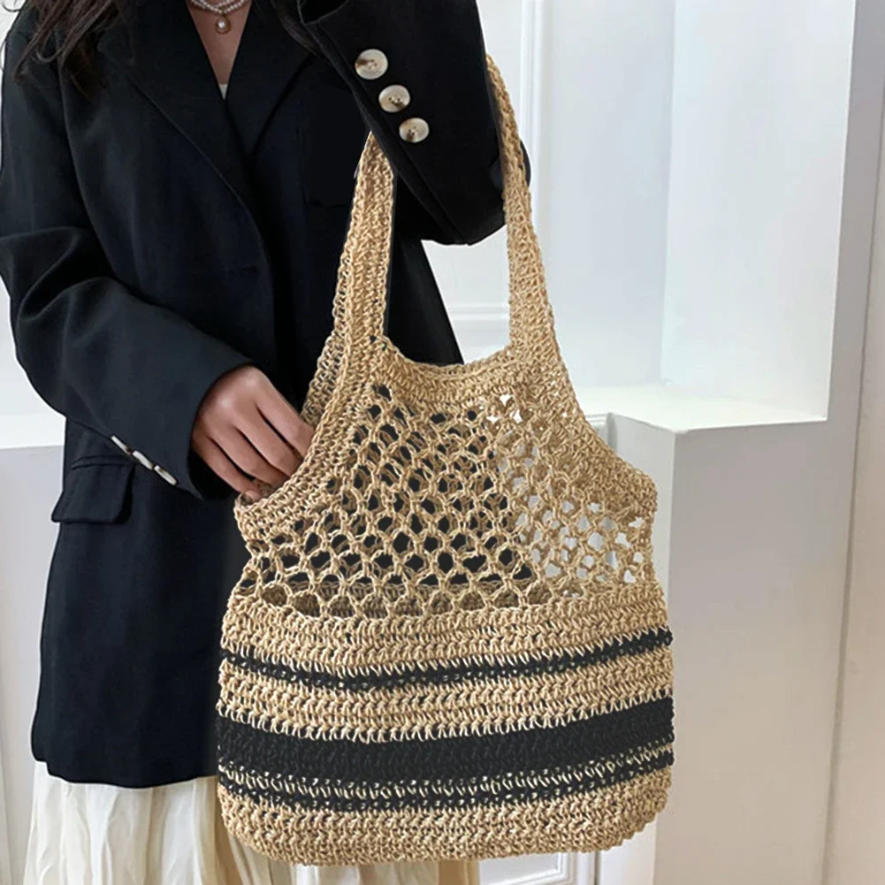 Hollow Straw Women Shoulder Bags Paper Woven Lady Handmade Handbags Summer Beach Large Tote Bag Big Casual Shopper Purses 2023