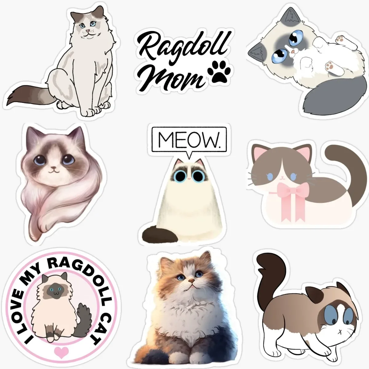 

Cute Ragdoll Cat Pets Catoon Creative Stickers for Decorate Car Room Van Wall Bicycle Table Helmet Camper Bumper