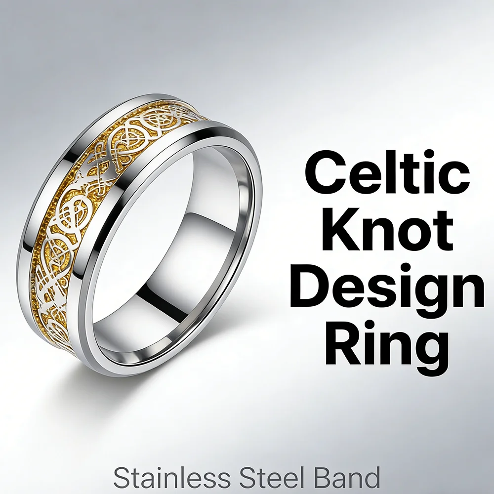 Classic 8mm Black Tungsten Wedding Celtic Dragon For Men Fashion Stainless Steel Red Carbon Fiber Ring Band