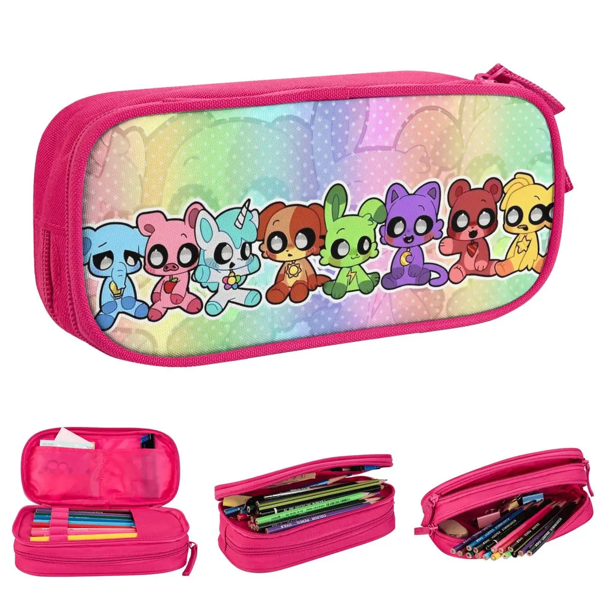 Rainbow Smiling Critter Purple Cat Pencil Cases Lovely Pen Box Bags Student Large Storage Students School Zipper Pencil Pouch