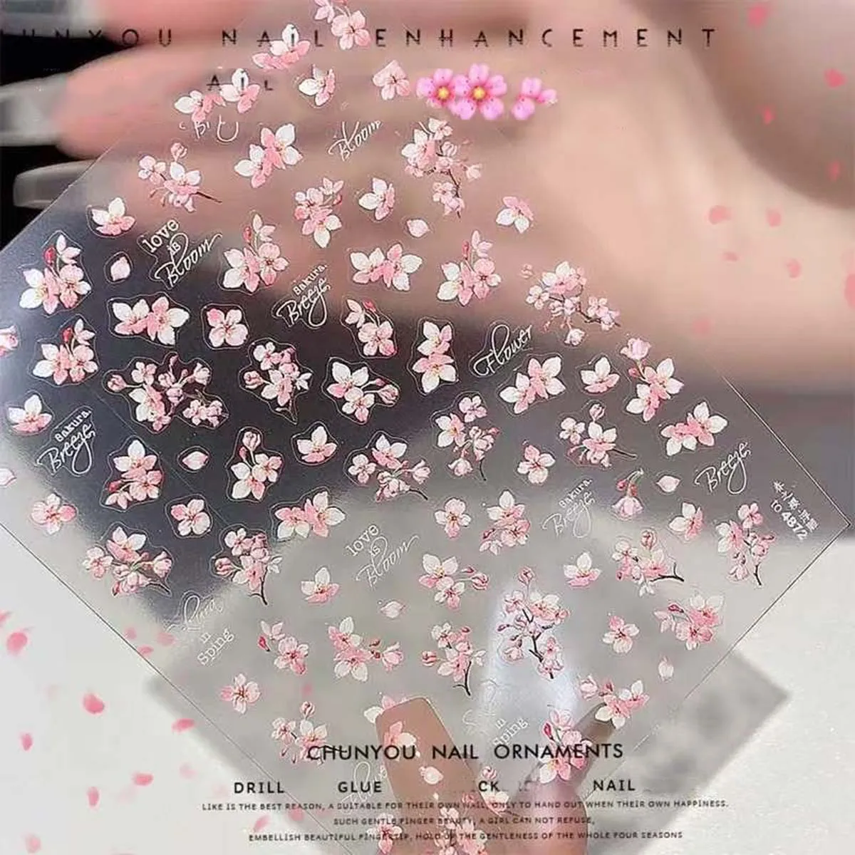 2PCS Relief Sakura Nail Stickers Nail Decoration Nail Decals Self-adhesive Flowers Nails DIY Decoration Stickers