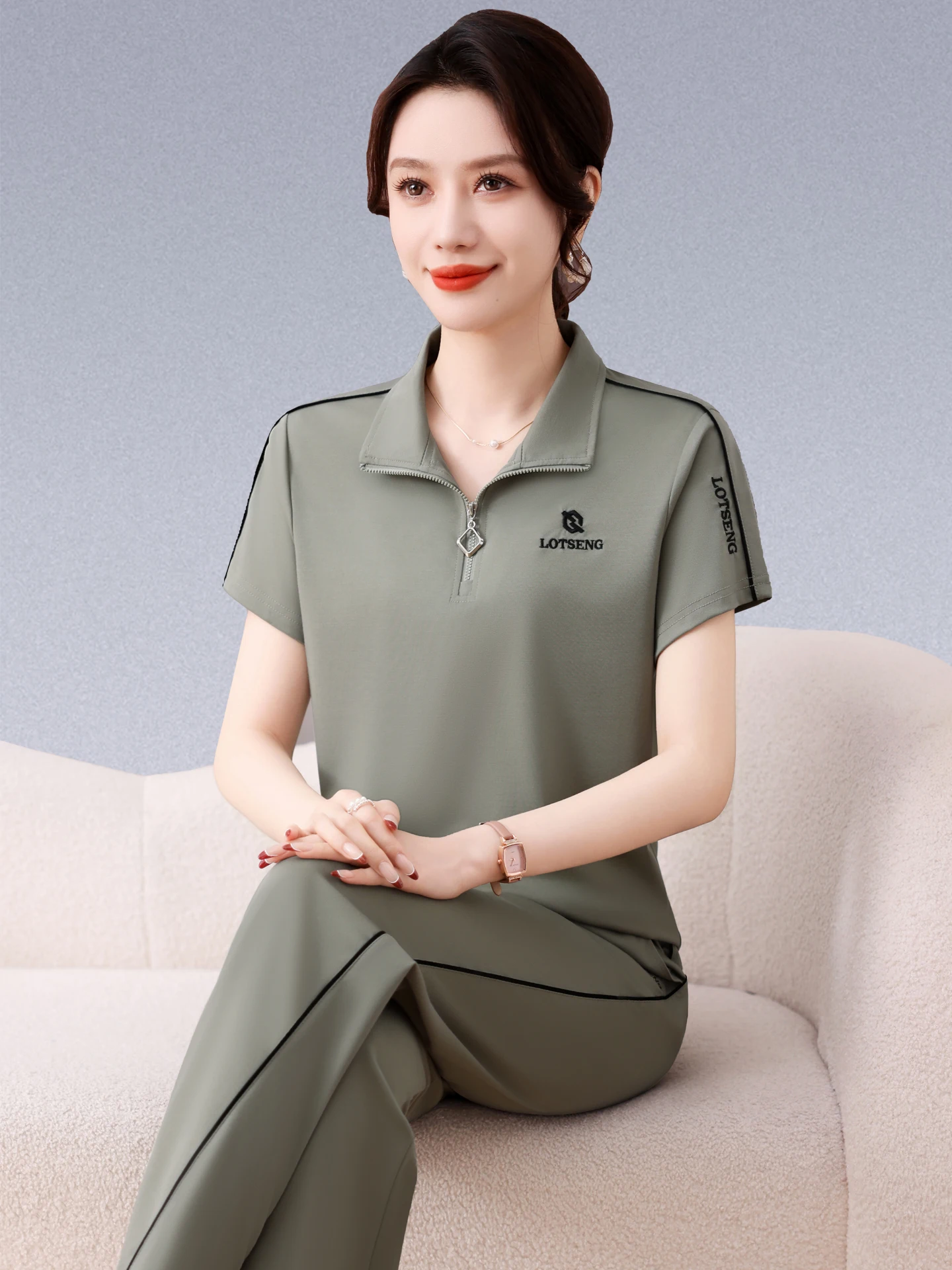 ele-collared-sportswear-set-for-women-loose-fit-summer-casual-slimming-two-piece-suit-long-pants-ort-sve