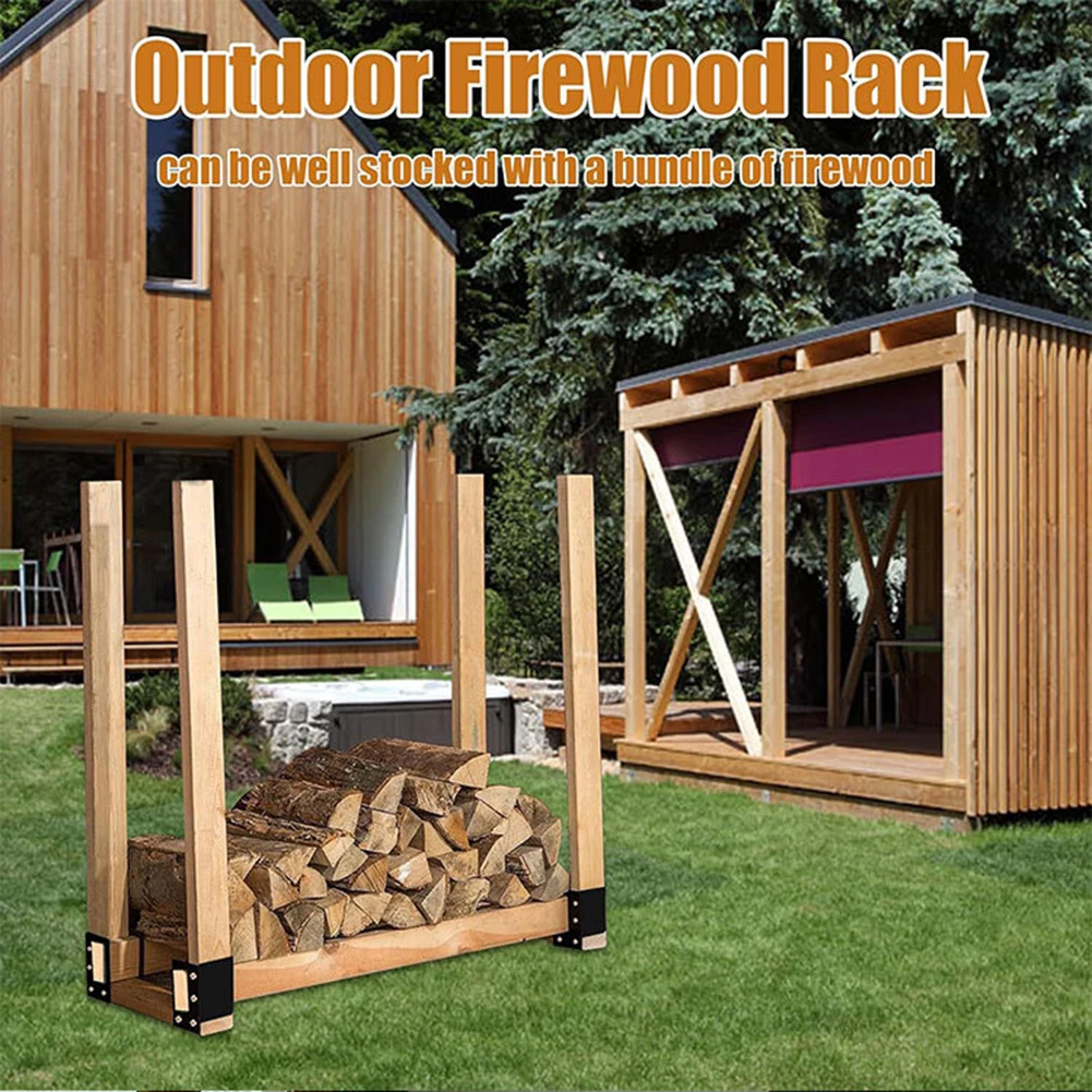 2 Set Adjustable Firewood Log Storage Rack With Mounting Screws Carbon Steel Firewood Storage Bracket Kit For Fireplaces