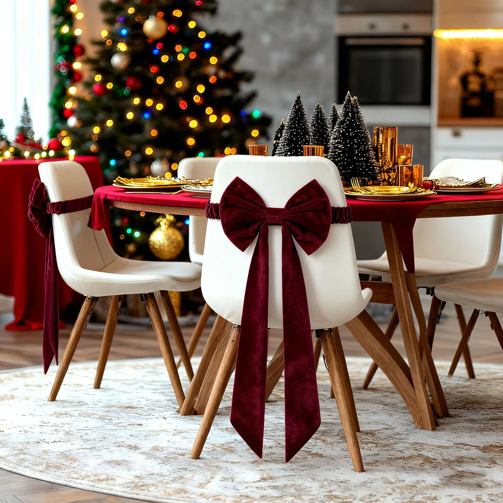 Elegant Wine Red Velvet Bow Chair Back Cover Chair Tie Backs For Christmas Holiday Party Banquet Wedding Decoration