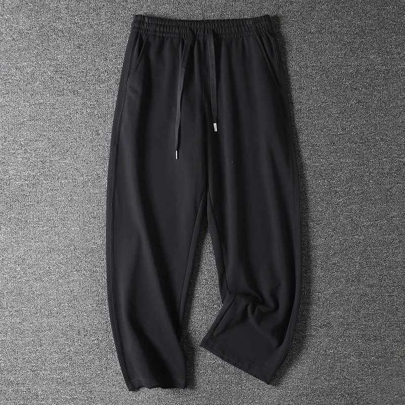 Spring And Autumn New American Retro Heavyweight Solid Color Loose Straight Knit Sweatpants 85% Cotton Men's Casual Sweatpants
