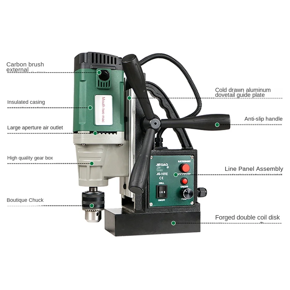 JG-28RE Magnetic Drill Speed-adjusting Tapping Forward Reverse Industrial Electric Drill Iron-absorbing Portable Drill