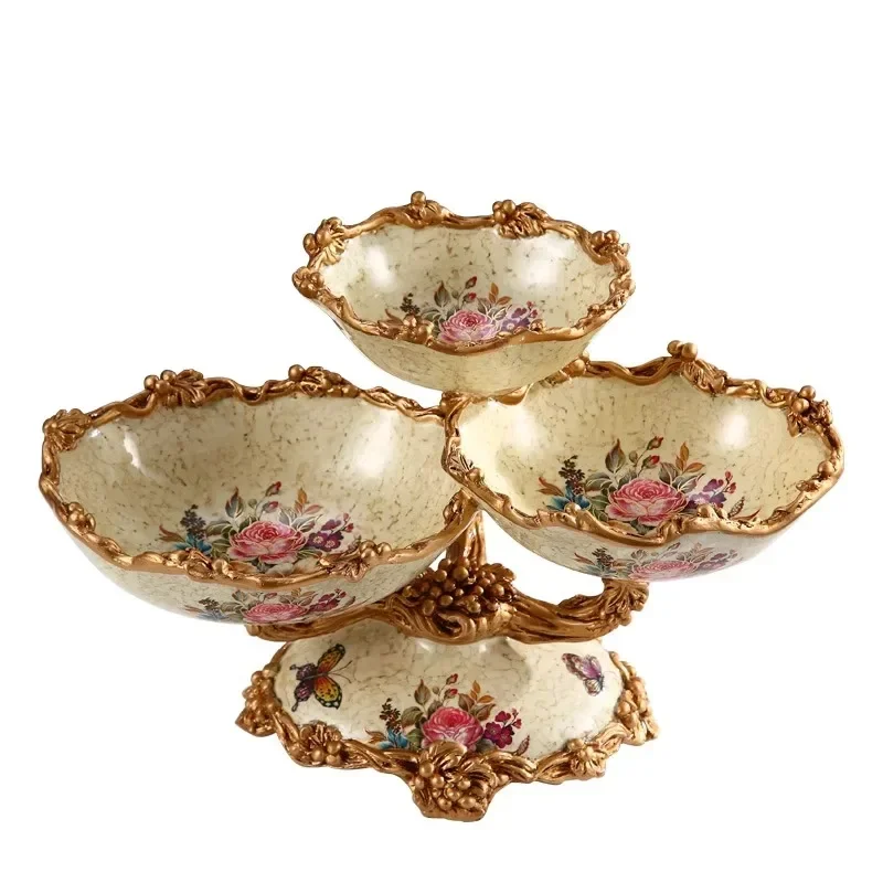 

Large European creative fruit plate household living room luxury coffee table decorative ornament multi-layer grid fruit plate d