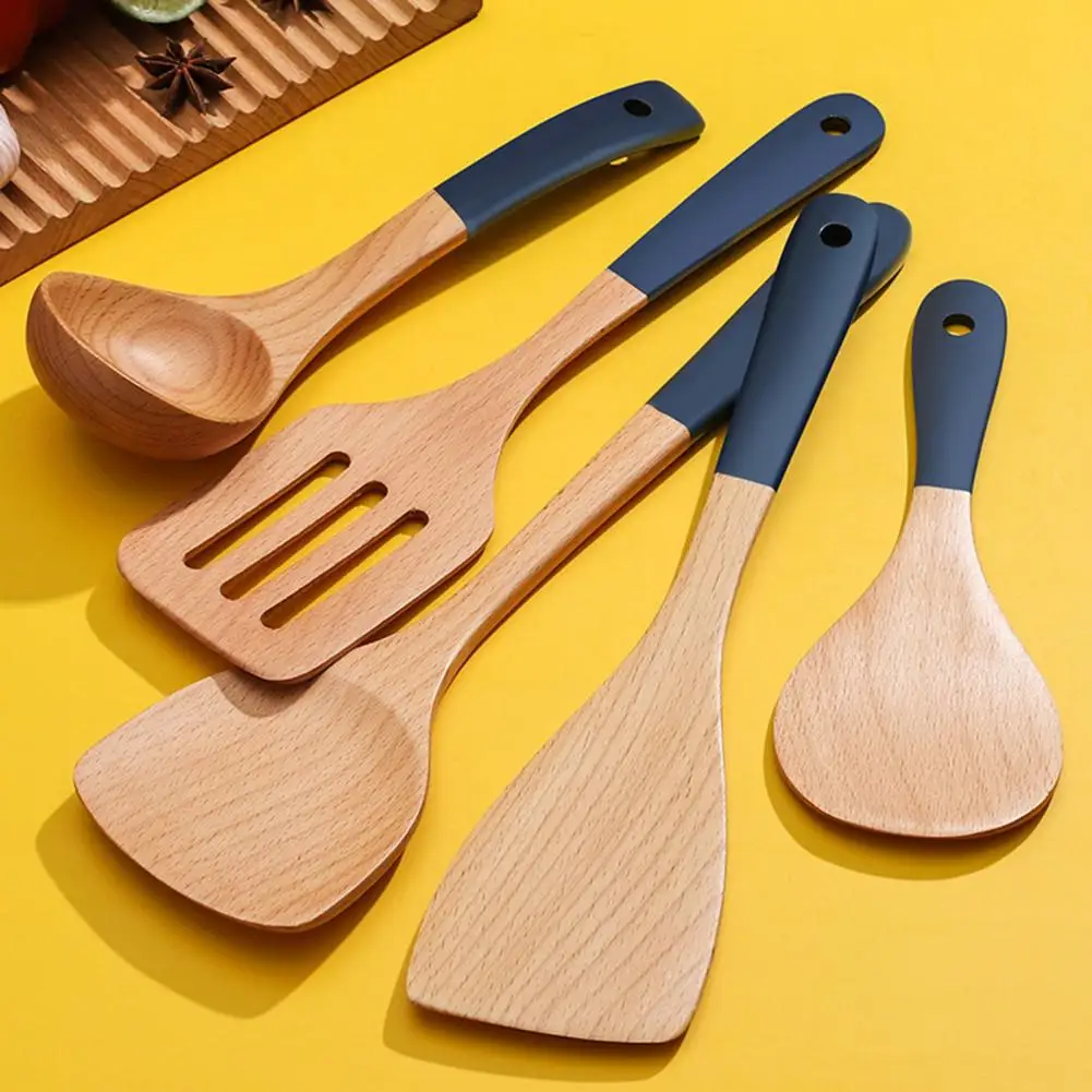 Fried Spatula Long Handle Heat Resistant Non-stick Beech Wooden Cooking Rice Spatula Soup Spoon for Kitchen