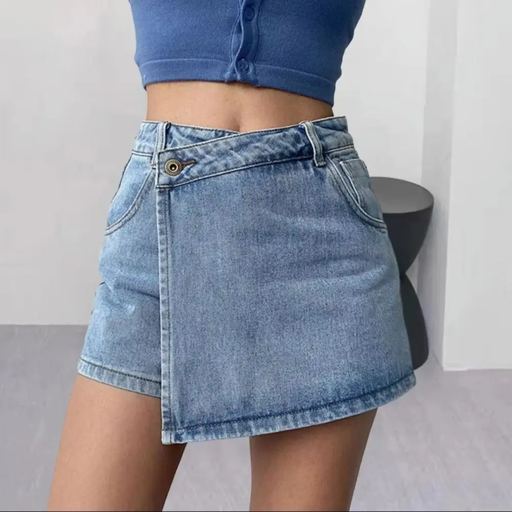 

Джинсовые шорты для женщин, женские джинсовые шорты с высокой талией, облегающие шорты-юбка в стиле ретро, однотонные, в стиле двухслойного кроя, формальные шорты
