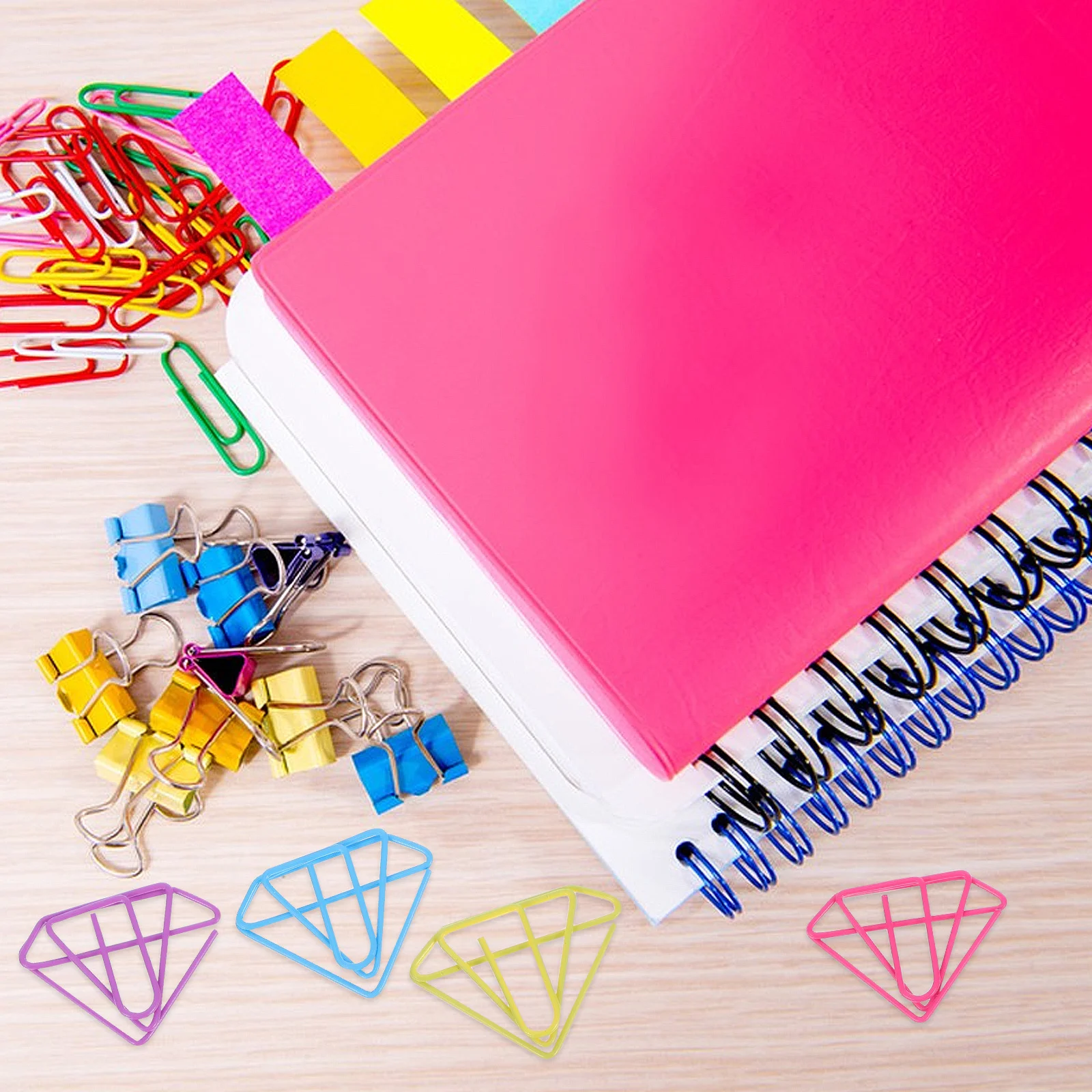 

60Pcs Paper Clips Diamond Shape Metal Office School Document Clips Bookmark Paperclip Set Stylish Stationery Paperclips