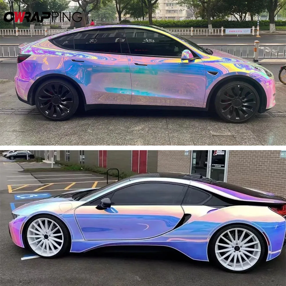 Car Stickers Rainbow Powder Plating Car Color Change Film Vinyl Wrap Film Waterproof Anti-scratch Air Release Auto Accessories