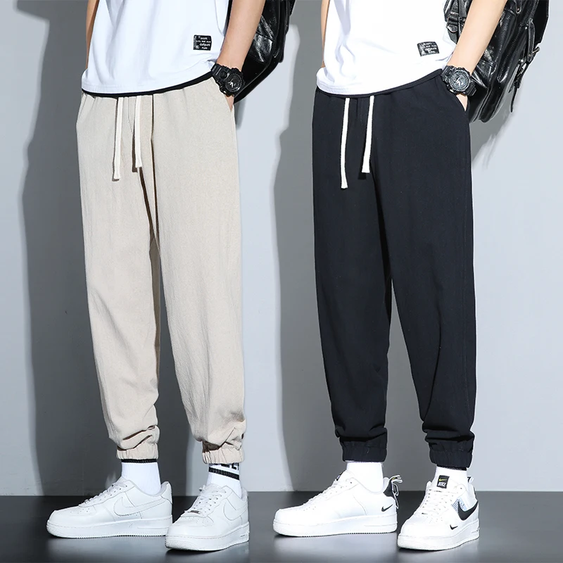 Summer Cotton Linen Men's Loose Casual Pants Harlan Sle Thin Nine Points Large Size Fat People Can Wear Trousers