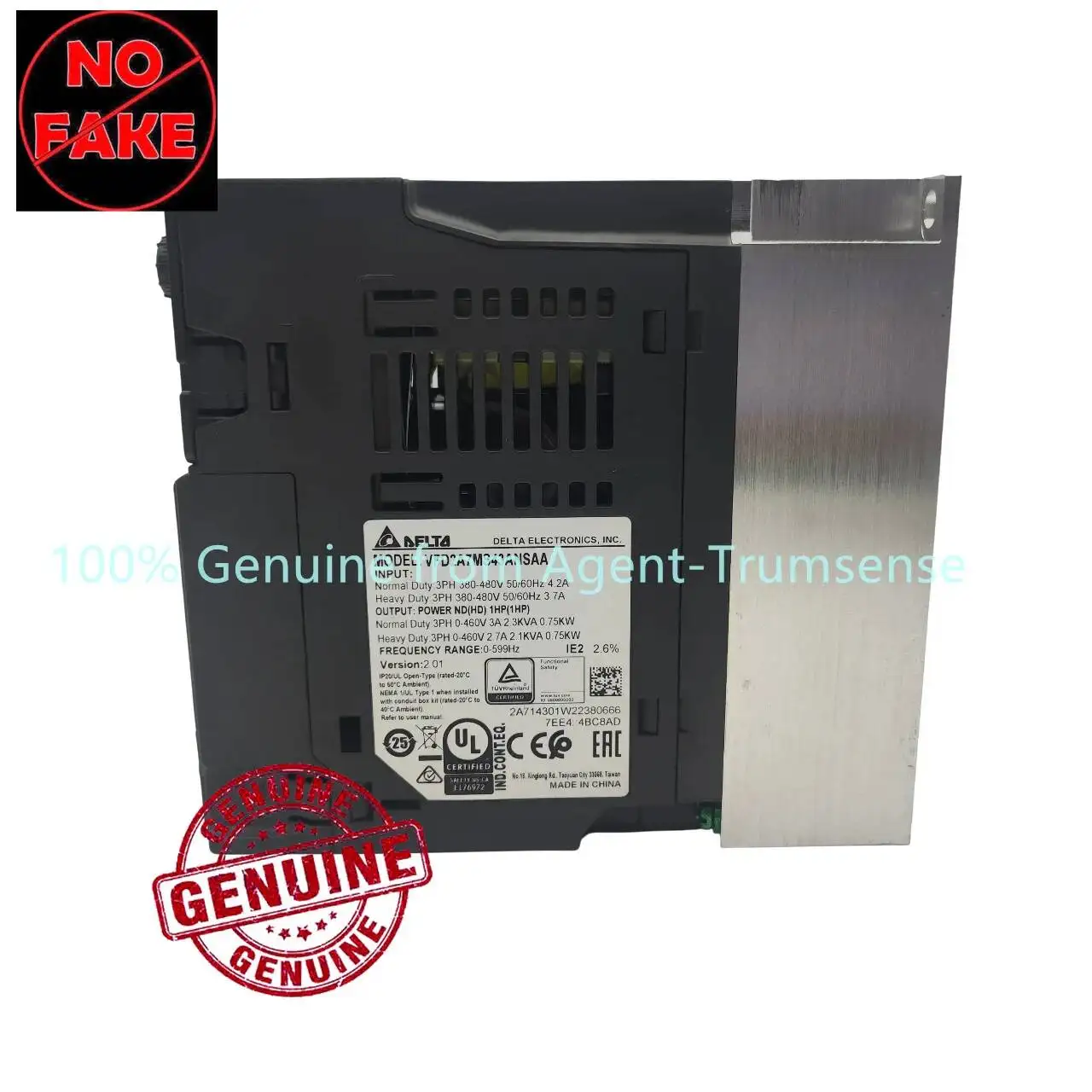 Genuine 0.75Kw Delta Frequency Converter VFD2A7MS43ANSAA 3 Phase 460V Output Built-in STO Without Filter IP20 MS300 Inverter