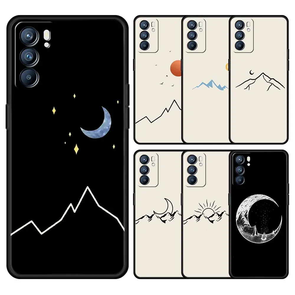 

Phone Case For Oppo Find X6 Pro X5 Reno7 Reno6 Pro 5G A54 A53 A52 A9 A15 A95 A17 A57 A31 Cover Line Mountain Scenery Sun Moon