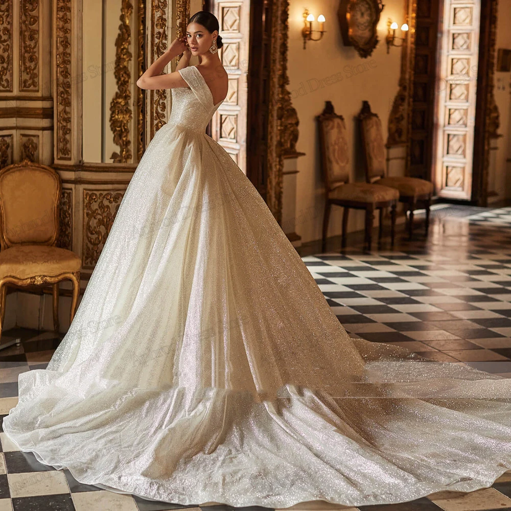 Vestidos De Novia con purpurina, Vestidos De Novia elegantes, apliques De lentejuelas con hombros descubiertos, Vestidos De princesa personalizados 2025