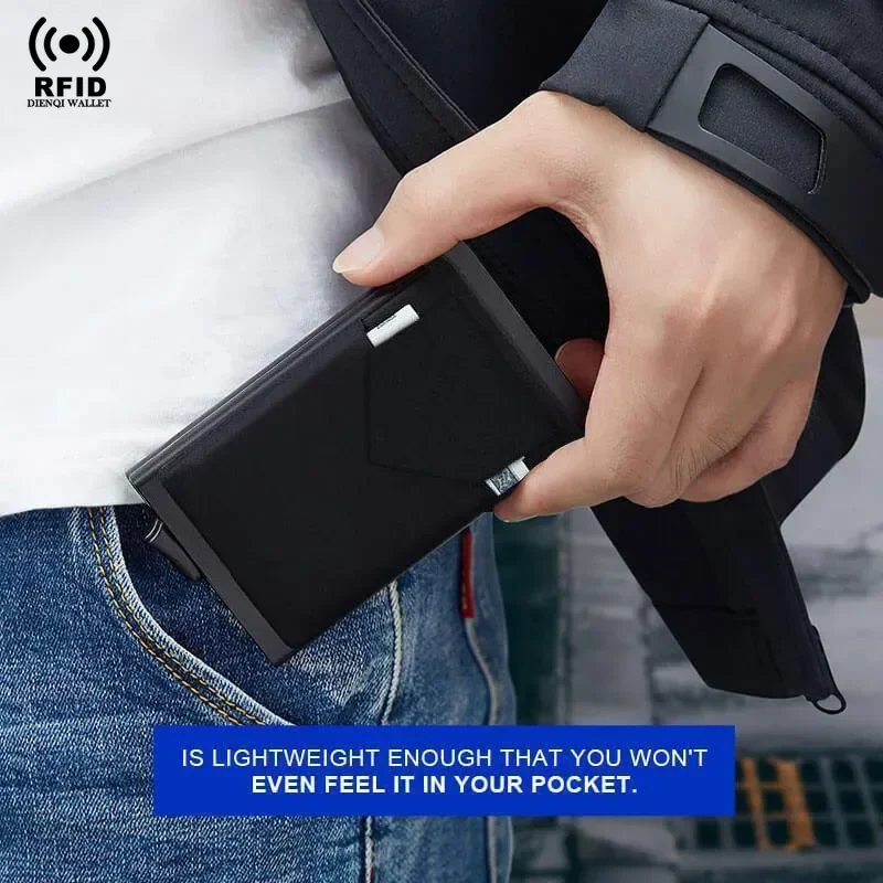 남성용 더블 메탈 케이스 팝업 카드홀더, RFID 차단 방지 알루미늄 지갑, 남성용 매직 스마트 지갑, 소형 미니멀리스트 지갑