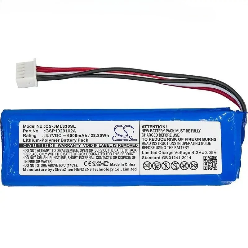 Cameron Sino 6000mAh Battery GSP1029102A(CS-JML330SL) for JBL Charge 3, Please Double Check the Place of 2 Red and 2 Black Wires