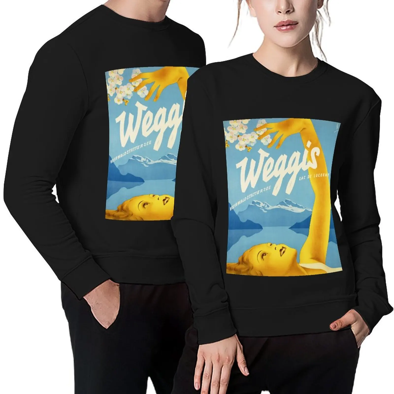 

WEGGIS Lucerne Lake Switzerland 1930 Vintage Art Deco Travel Poster by Martin Peikert Pullover tracksuit hooded sweatshirt