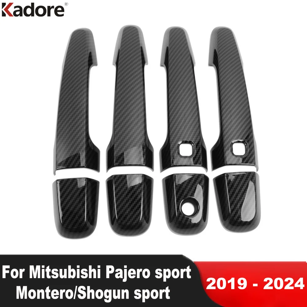 Car Side Door Handle Cover Trim For Mitsubishi Pajero sport/Montero sport/Shogun sport 2019-2021 2022 2023 2024 Carbon Fiber