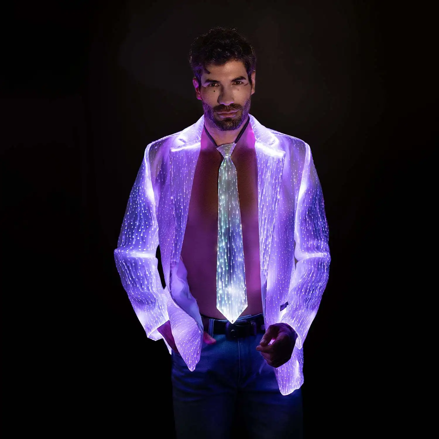 LED Optic Fiber Costume Men Luminous Glowing Blazer Suit Jacket Party Stage Show Outfit Fancy Clothes 2026 - view 2