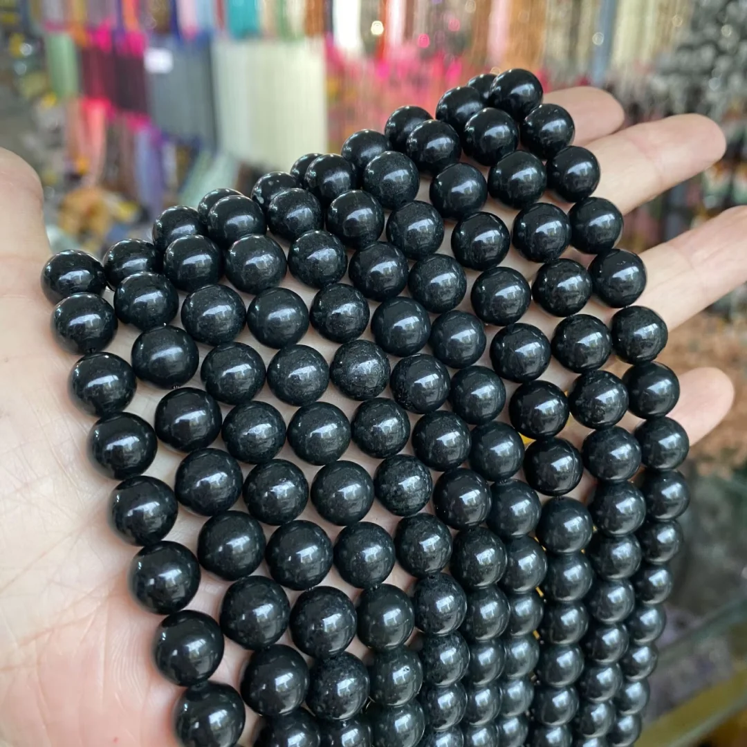 4/6/8/10mm Shungite Beads string, Natural Round Semi Precious Stone Smooth Shungite Beads, for making DIY jewelry