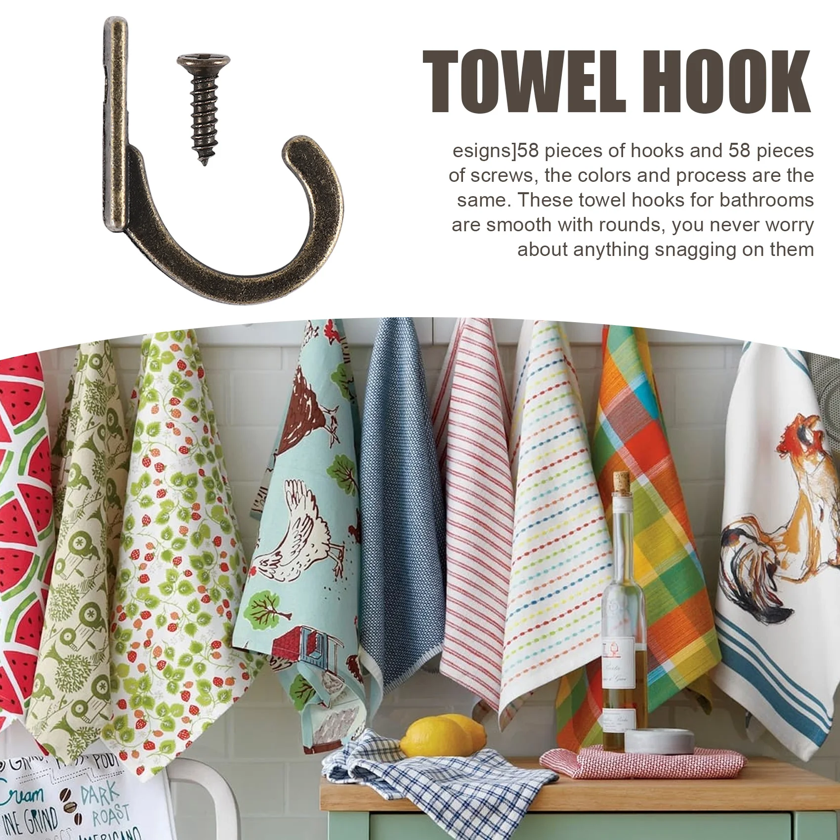 ELBA_58 Pieces Wall Mounted Hook, Small Coat Hooks, Bronze