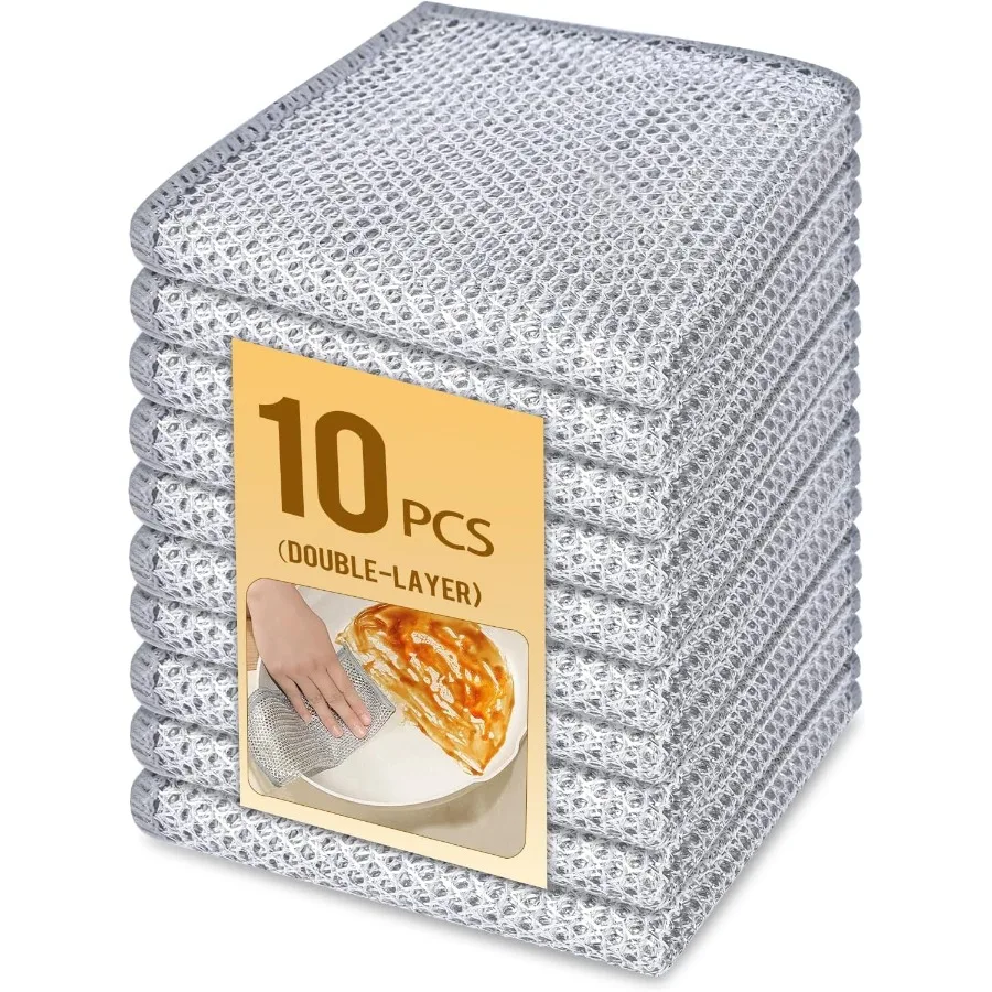 Double Layer Wire Dishcloth Multipurpose Wire Dishwashing Rags for Cleaning Dishes Cookware Microwave Stove Kitcken Counter Pow