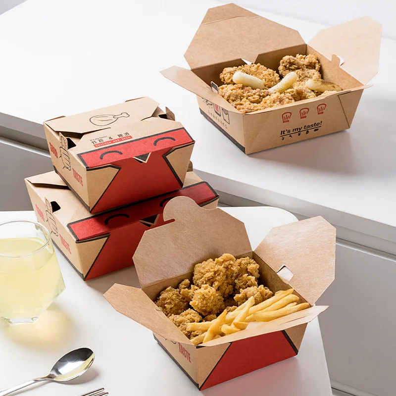 Disposable kraft paper fried chicken packing lunch box chicken face printed Korean food box