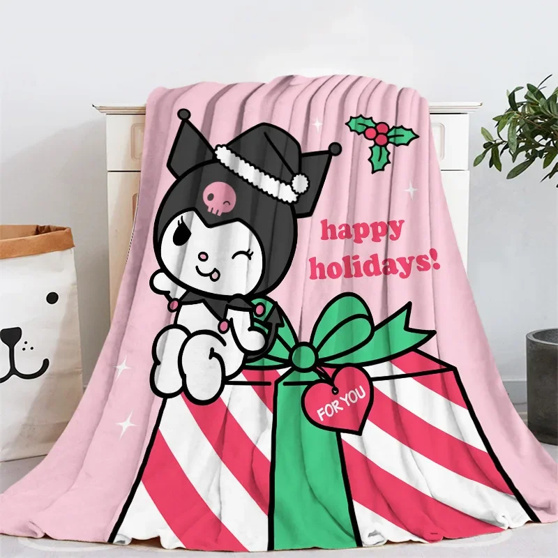 Kawaii Kuromi Animation Flannel Blanket My Melody Hello Kitty Sanrios Sofa Cover Holiday Christmas New Year Party Decor Gifts