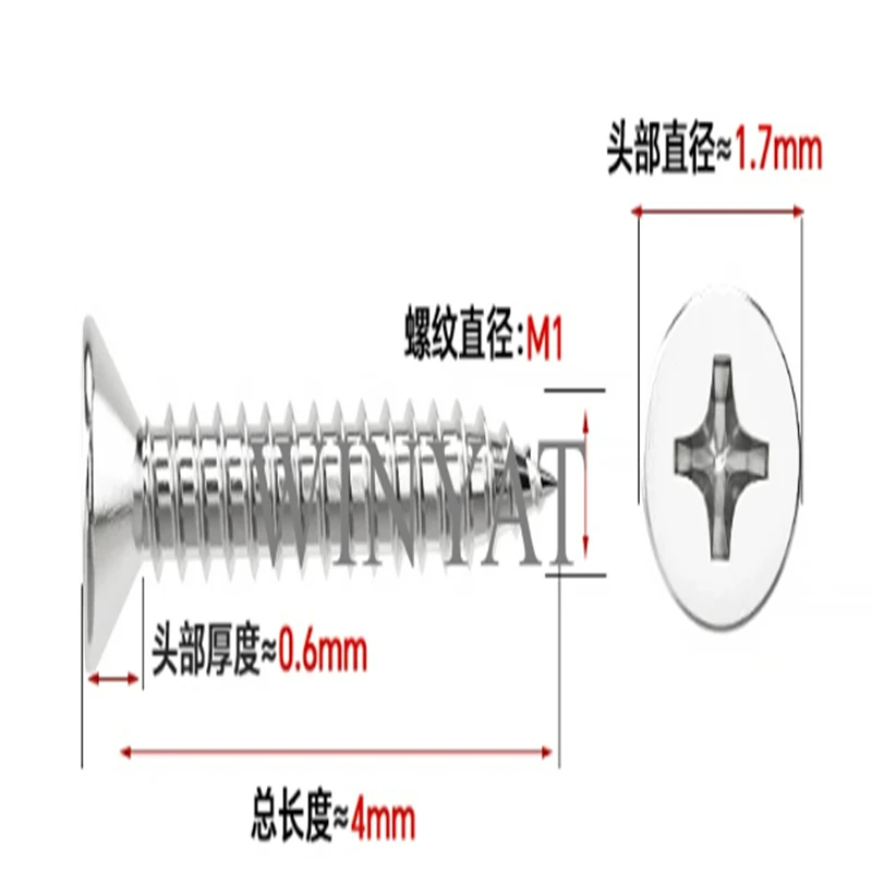 Screw Cross Flat Head 304 stainless steel self-tapping screws M1x4