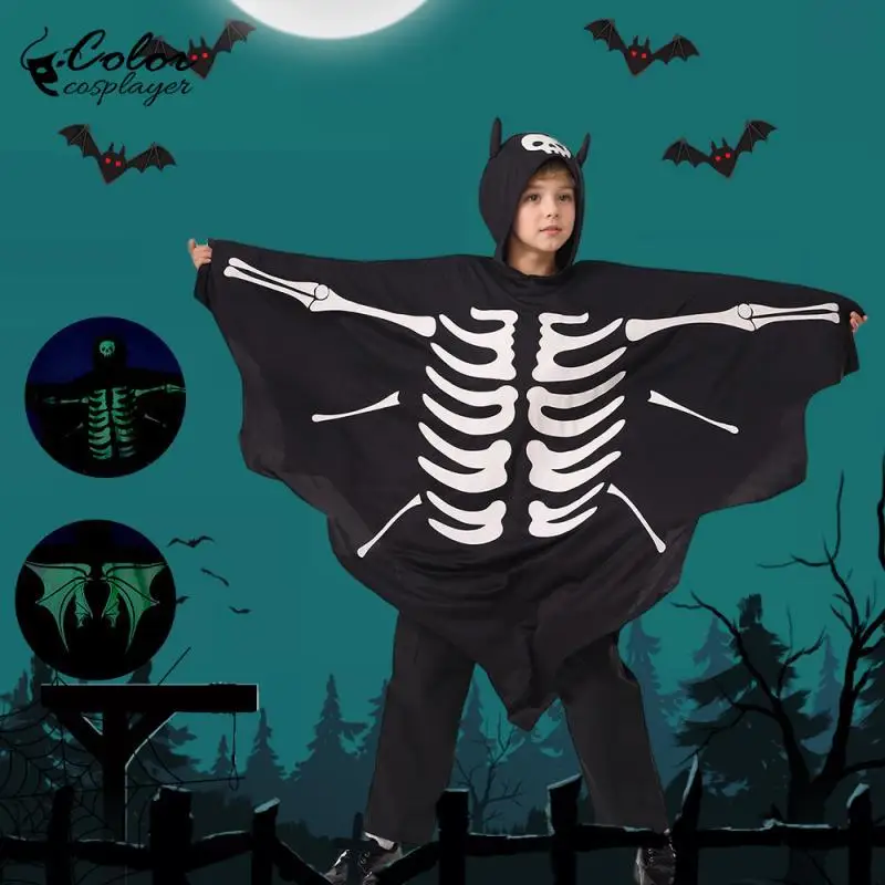 

Child Ghost Bat Cosplay Cloak Halloween Party Costumes Boys Hooded Cape Dress Up Holiday Disguise Wear Glow In The Dark Suits