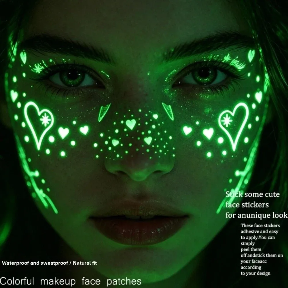 DIY Face Temporary Tattoo Star Heart Long Lasting Luminous Freckle Tattoo Convenient Sparkle Face Tattoo Sticker
