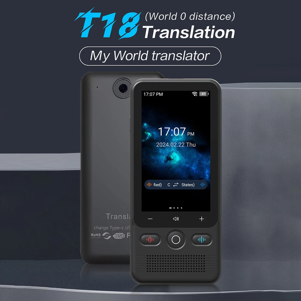 T18 Portable Language Translator Device with 138 Languages Voice Translating Real Time Translation Portable Instant Translator