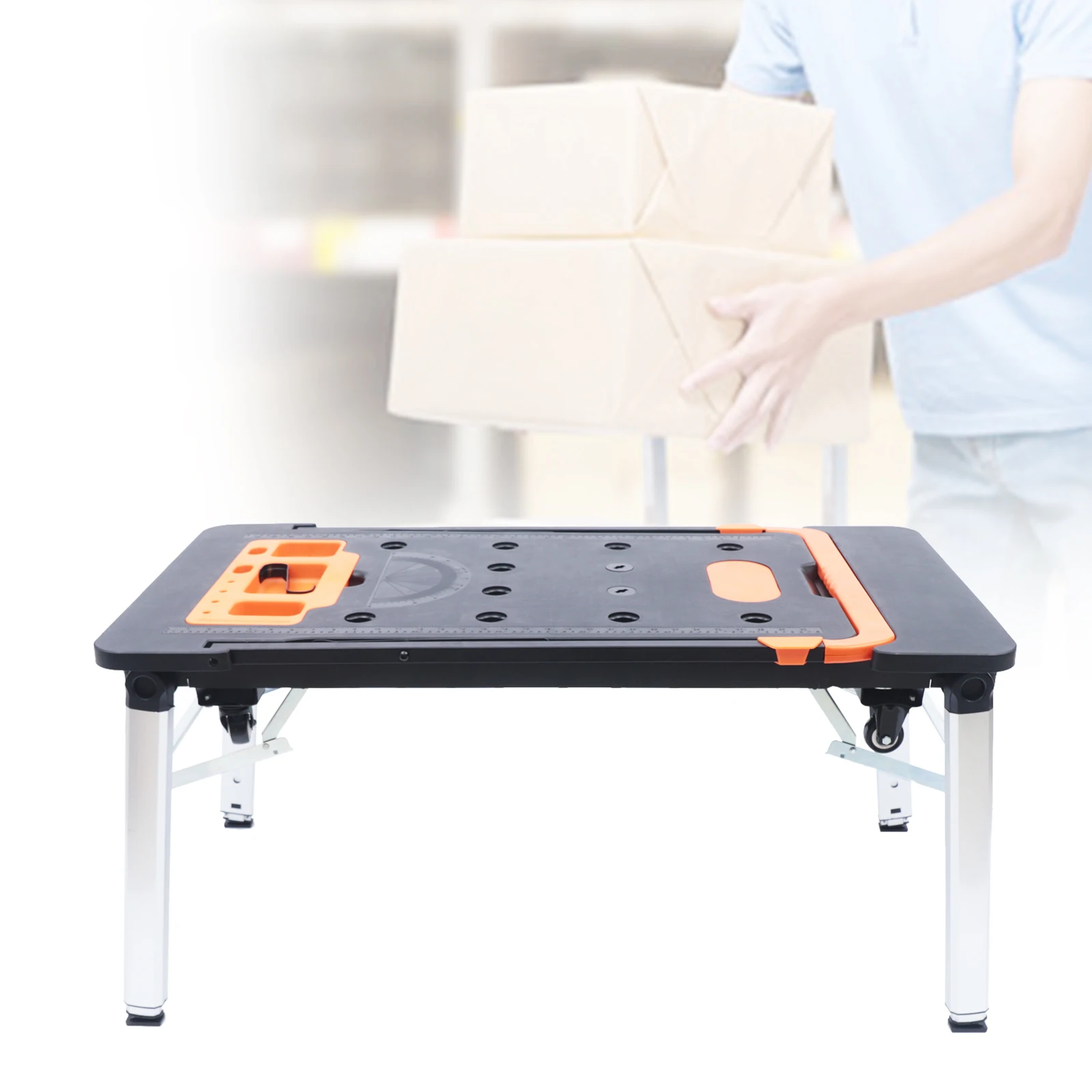 7-in-1 แบบพกพา Multi-Function พับ Workbench โต๊ะทํางาน Creeper Carrier นั่งร้าน Dolly Platform