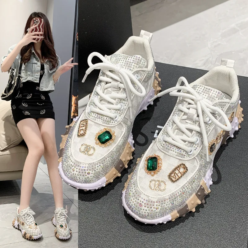 Summer Hot Sale of The Season Heavy Duty Retro Color Block Green Cream White Dad High Top Thick Bottom Heightening Letter Casual