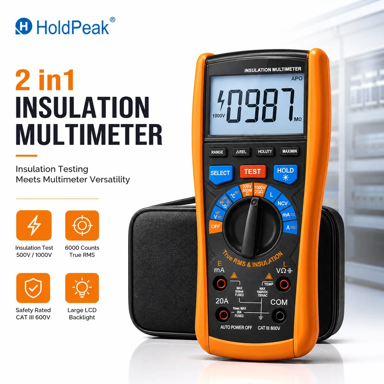 2 in 1 Insulation Resistance Tester Multimeter 6000 Counts True RMS 1000V NCV Voltage Tester Capacitance Inductance Temperature