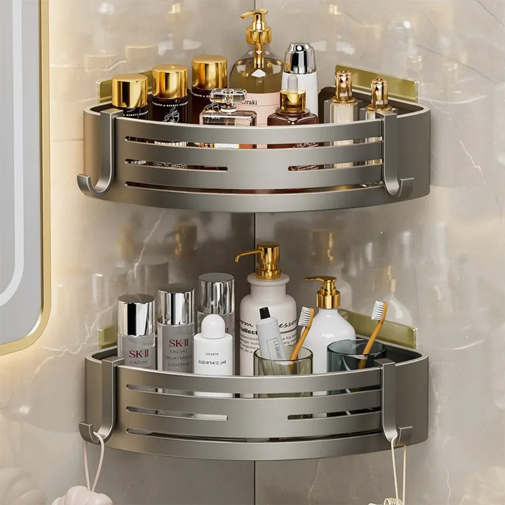 

Новинка, стеллаж для хранения в ванной комнате, роскошная космическая неперфорированная треугольная корзина для ванной комнаты, настенная подвесная стойка, стеллаж для хранения в ванной комнате