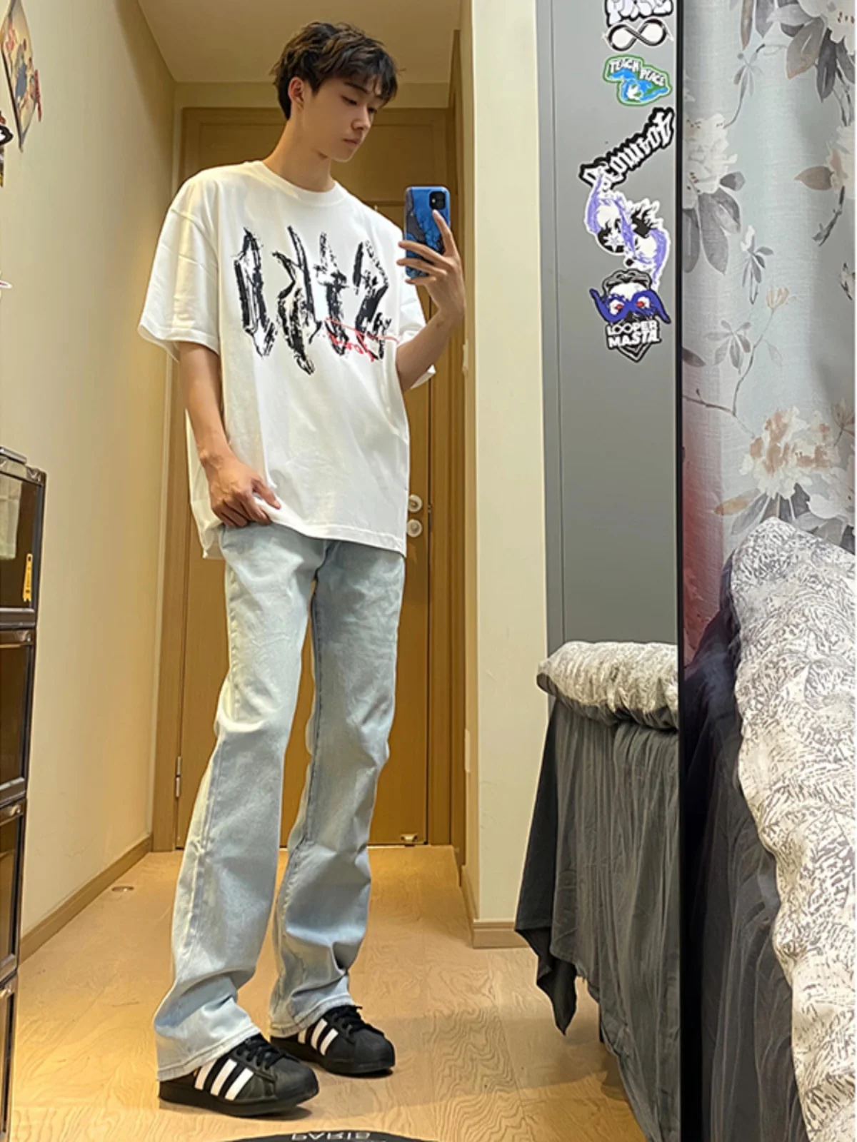 

Light Wash Straight Leg Men's Jeans Summer Thin CleanFit Bell Bottoms American Retro Slimming Summer Trousers