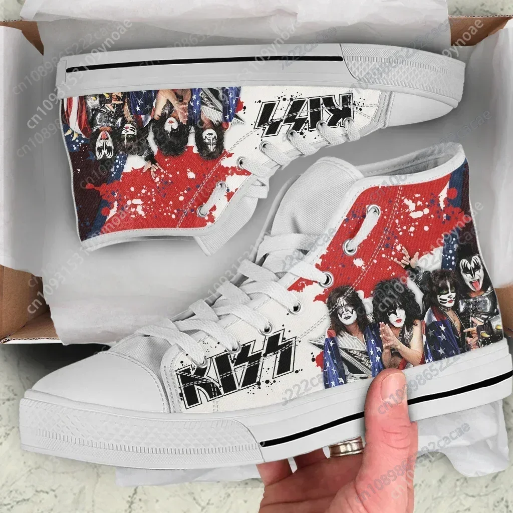 

New Kiss Rock Band Design High Top Canvas Shoes Men Women Casual Classic Sneakers Lace-up Flat Shoes Casual Walkings