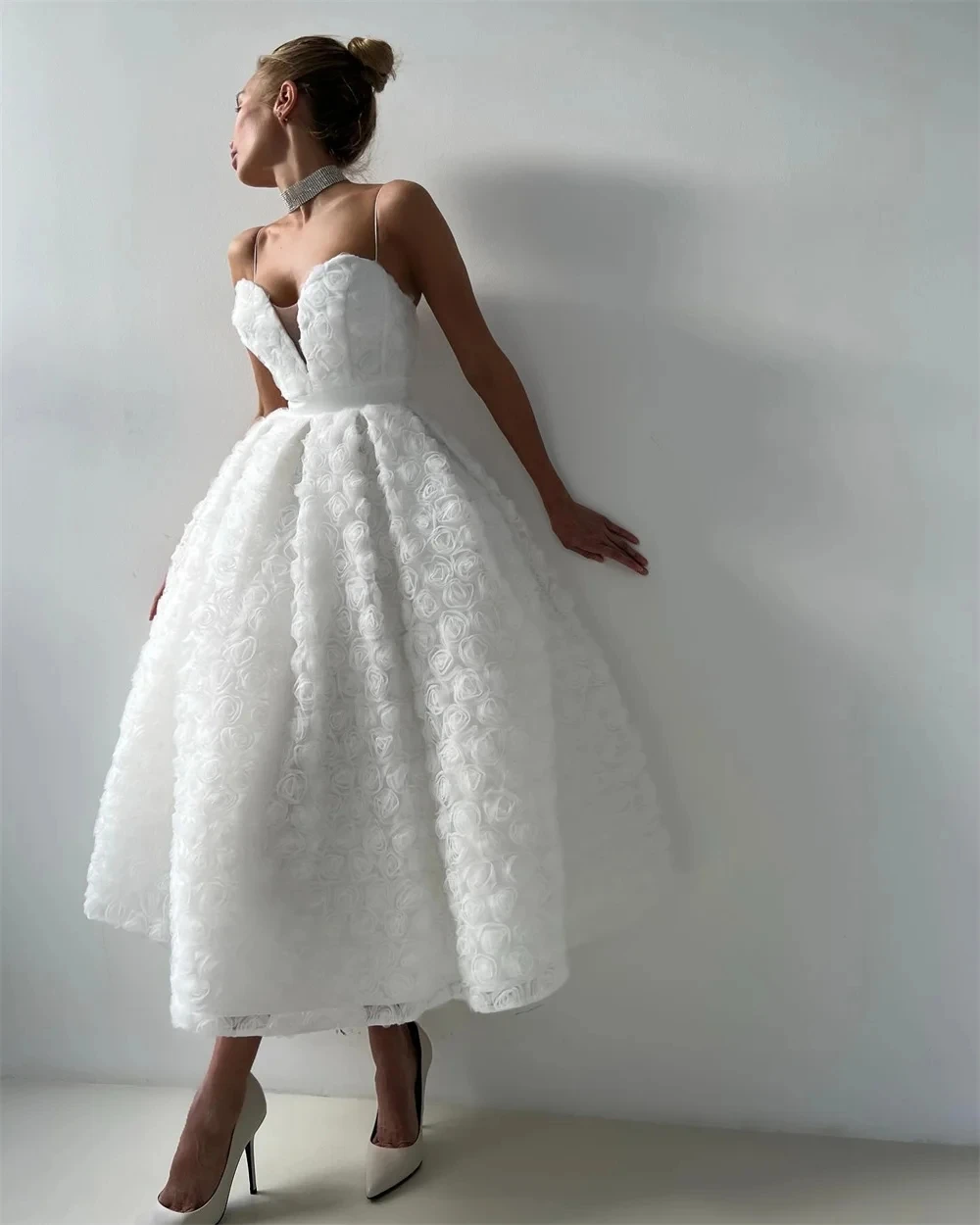 新着ウェディングドレス 2026 3D ローズフローラルレーススパゲッティストラップ足首までの長さのプリンセスブライダルパーティードレス Vestidos De Noiva