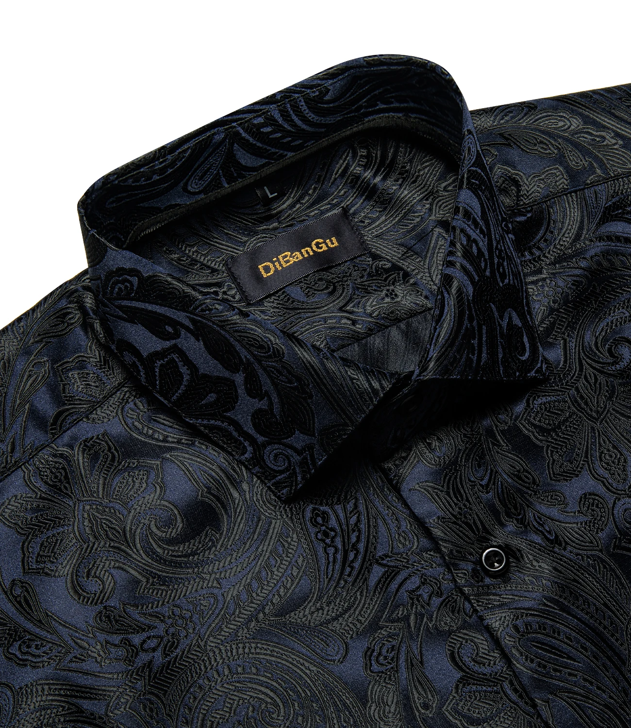 Luxury Blue Black Paisley Silk Shirts for Men Long Sleeve Wedding Party Prom Tuxedo Dress Shirt Casual Designer Clothing