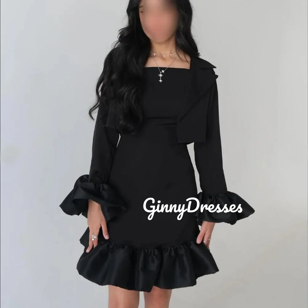 Sukienki wieczorowe na zamówienie, fason A, kwadratowy dekolt, eleganckie sukienki na przyjęcia dla kobiet, mini sukienki na specjalne okazje, zapinane na zamek, długi rękaw