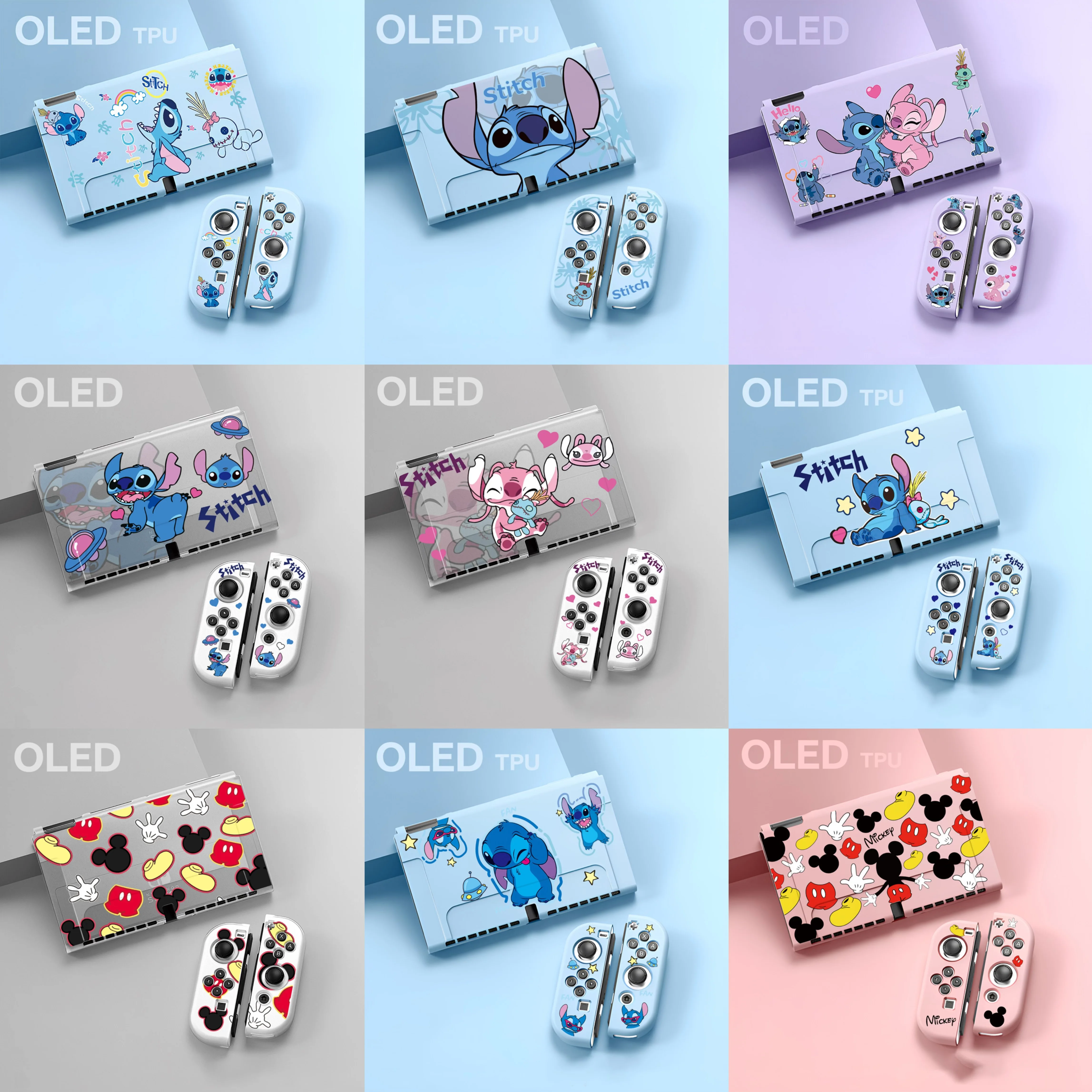 مناسبة لحافظة SWITCH OLED Stitch Mickey الواقية، غلاف ناعم مطلي بالألوان OLED من النوع المنفصل، غلاف ألوان بلوري من مادة TPU